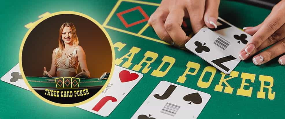 A live dealer table of the Three Card Poker variant.