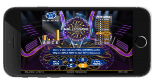 The Who Wants to Be a Millionaire Megaways slot game being played on a mobile phone.