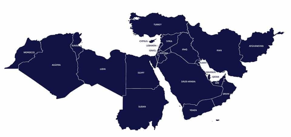 A map of the Middle East.