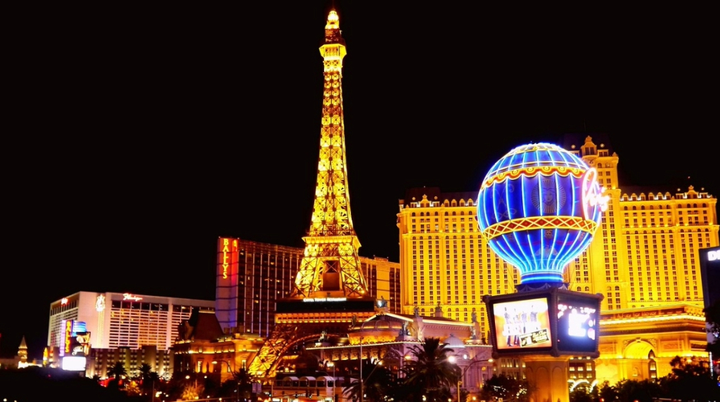 A Night View of the Caesars Palace Casino in Las Vegas